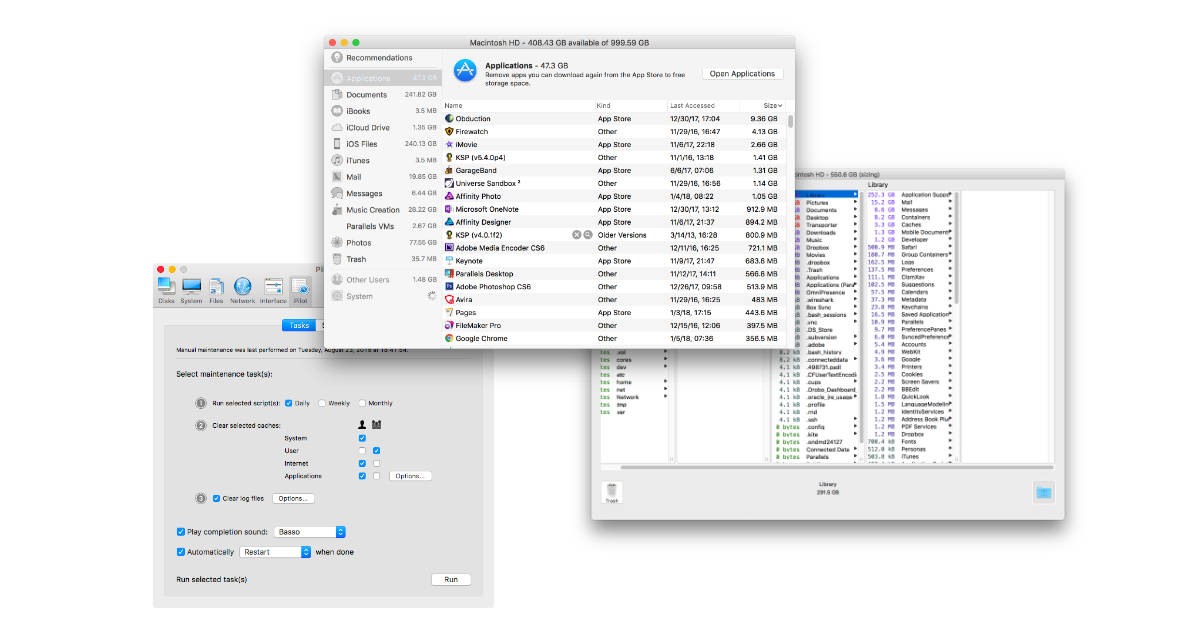 mac cleaner with optimize storage, reduce clutter, and empty trash automatically